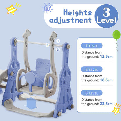 Kinder Speeltoestel - 4-in-1 - Speeltoestel - Schommel - Glijbaan - Basketbal - Klimladder - Binnen - Buiten - Blauw - 140 x 118 x 102 cm