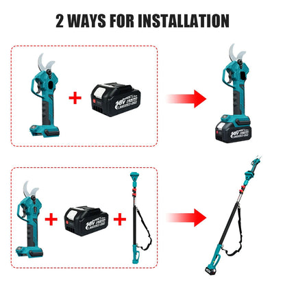 50mm Snoeischaar - Takkenschaar - Tuingereedschap - Snoeizaag - Borstelloos & Draadloos - Inclusief 6 + 8inch Kettingzaag - Takkenzaag - Handzaag - Efficiënte Elektrische Pruner voor Bomen & Bonsai – met 1x5.0Ah Batterij