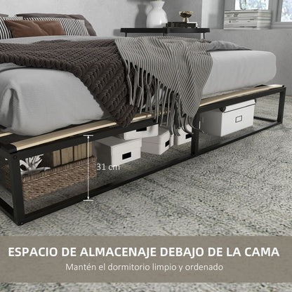 Bedframe – Tweepersoonsbed – Platformbed – Slaapbank – Boxspring – Industrieel Design – Stalen Frame - 200x180x25 cm - Zwart - QUORE