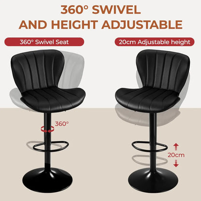 Barstoelen – Barkrukken – Barstoeltjes – Keukenkrukken – Zwarte Barstoel Set – Verstelbare Hoogte – 360° Draaibaar