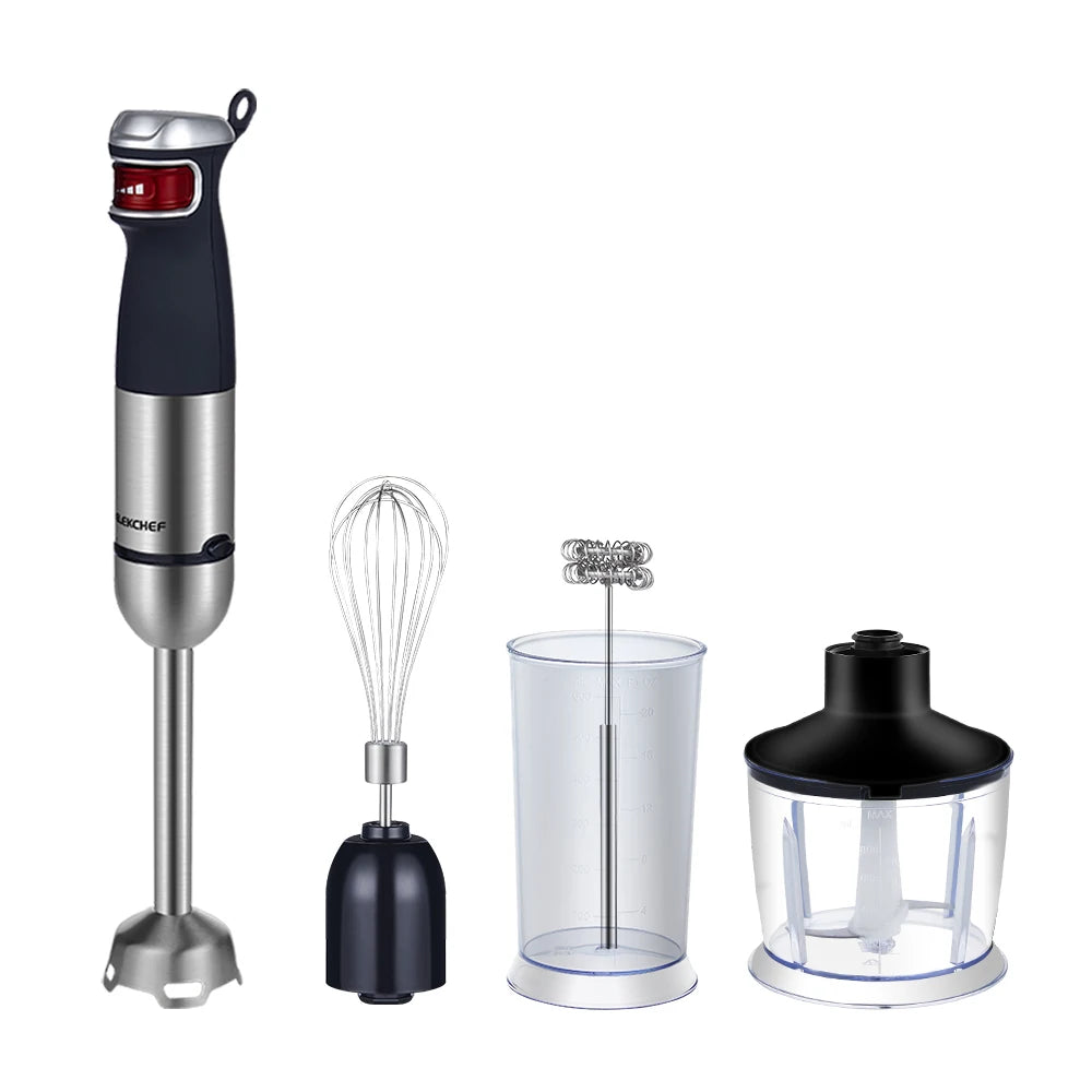 Staafmixer - 1200W - Handblender - Blender - 5-in-1 Functionaliteit - RVS Messen - Traploze Snelheid - Inclusief Hakmolen - RVS 4-blads Messen - Foodprocessor
