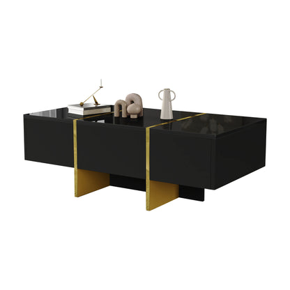 Zwart Hoogglans Salontafel – Koffietafel – Tafel – Woonkamertafel – Opbergtafel – 4 Lades – Compact MDF 100x50x35 cm