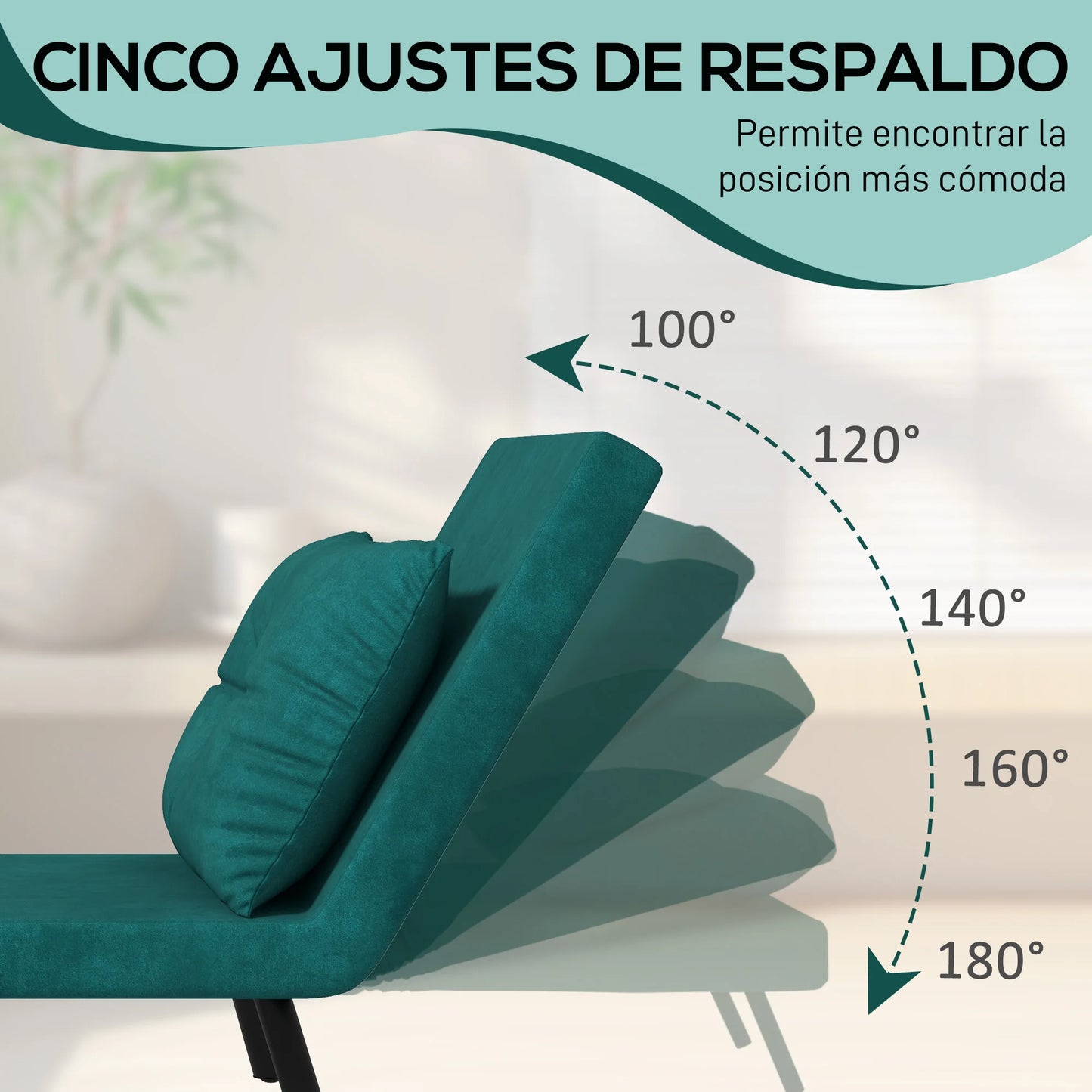 Bedbank – Slaapbank – Fauteuil – Slaapstoel – Bankbed – Verstelbare Rugleuning 5 Standen – Stalen Frame Met Fluwelen Bekleding - Groen