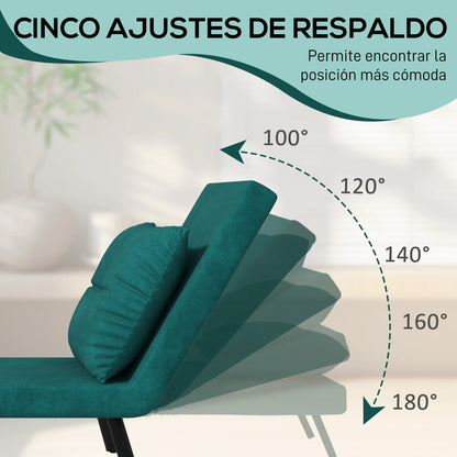 Bedbank – Slaapbank – Fauteuil – Slaapstoel – Bankbed – Verstelbare Rugleuning 5 Standen – Stalen Frame Met Fluwelen Bekleding - Groen