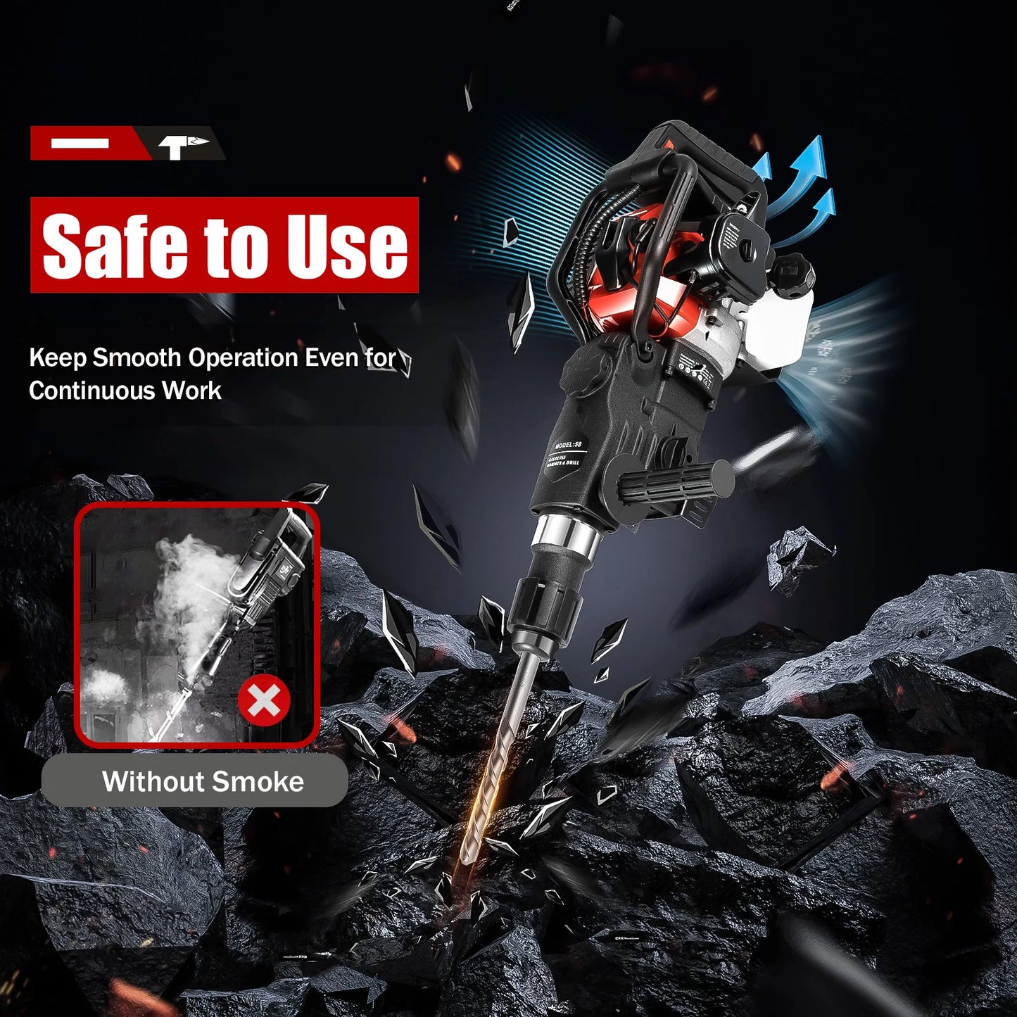 Demolition Jack Hammer – Sloophamer – Breekhamer – Betonhamer – Slaghamer – 33CC 1000W Motor – Robuust Aluminium Design - QUORE