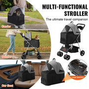 Stroller - Dog stroller - Dog buggy - Dog cart - 35lbs 4 wheels - with brakes Storage basket Cup holder - for cats and dogs Travel accessories