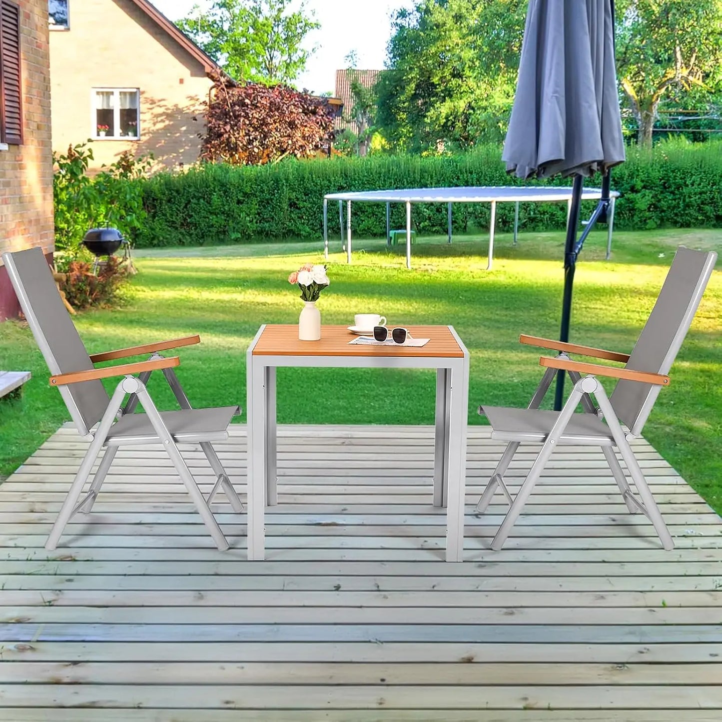 Balkonmeubelset – Tuinmeubelset – Buitenmeubilair – Compacte Stoelset – Aluminium Frame – 7 Verstelbare Rugleuningposities