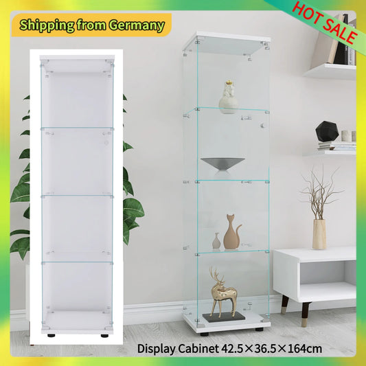 Comanlai 4 Shelves Glass Display Cabinet with Door,Floor Standing Curio Bookshelf for Living Room,42.5×36.5×164cm