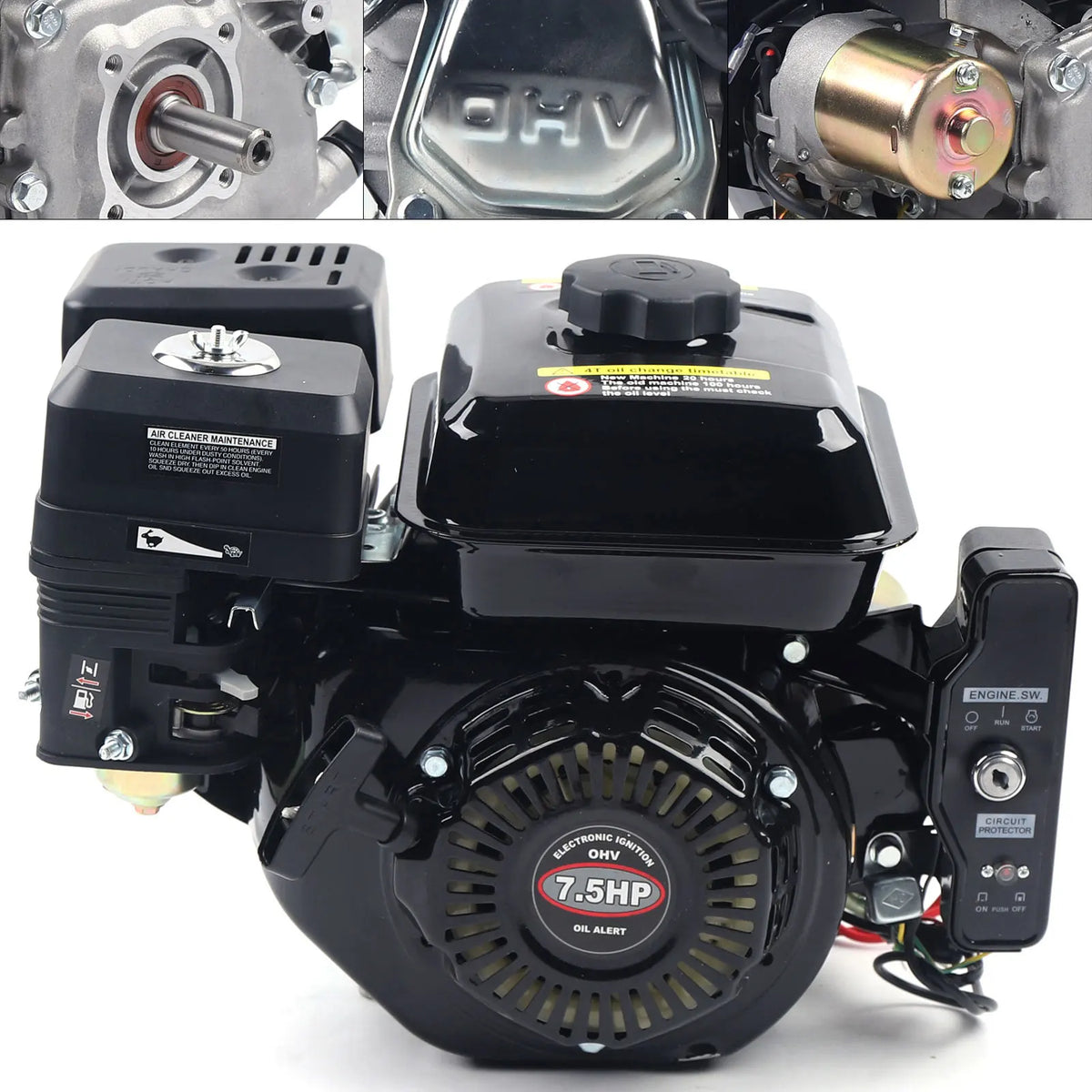 Go Kart Engine - Petrol Engine - 4-Stroke - 212cc - 7.5 hp - with Electric Start - Upgrade version for go-kart and High Pressure Cleaners - Wood Splitters - Black