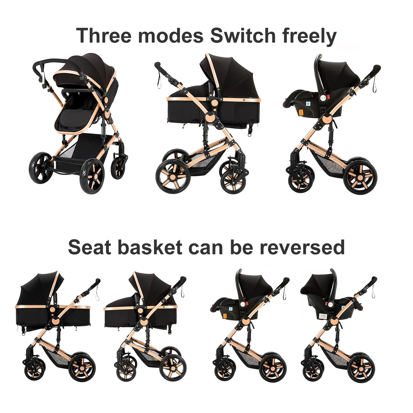 3-in-1 Kinderwagen – Babywagen – Wandelwagen – Autostoeltje – Wieg – Lichtgewicht & Opvouwbaar – Duurzaam Linnen – Ivoor