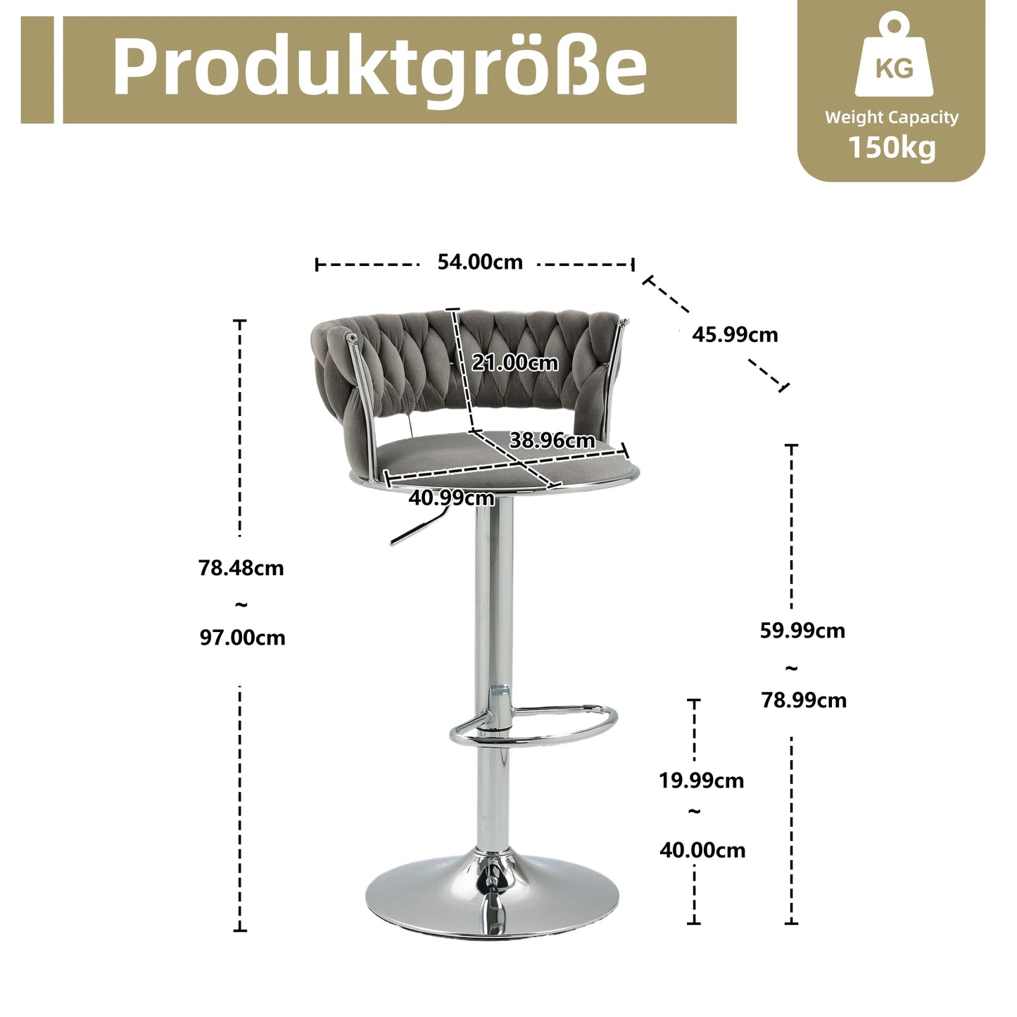 Barkrukken – Draaibare Krukken – Keukenstoelen – Barstoelen – 360 Graden Draaibaar – Verstelbare Hoogte – Velvet Bekleding - 54 x 46 x 97 cm - Grijs