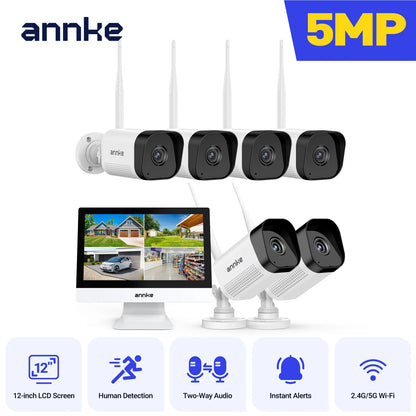 ANNKE 5MP  Wireless Security Cameras Kit Outdoor Waterproof 10CH NVR 12 inch Monitor with IP Camera Surveillance CCTV System Set
