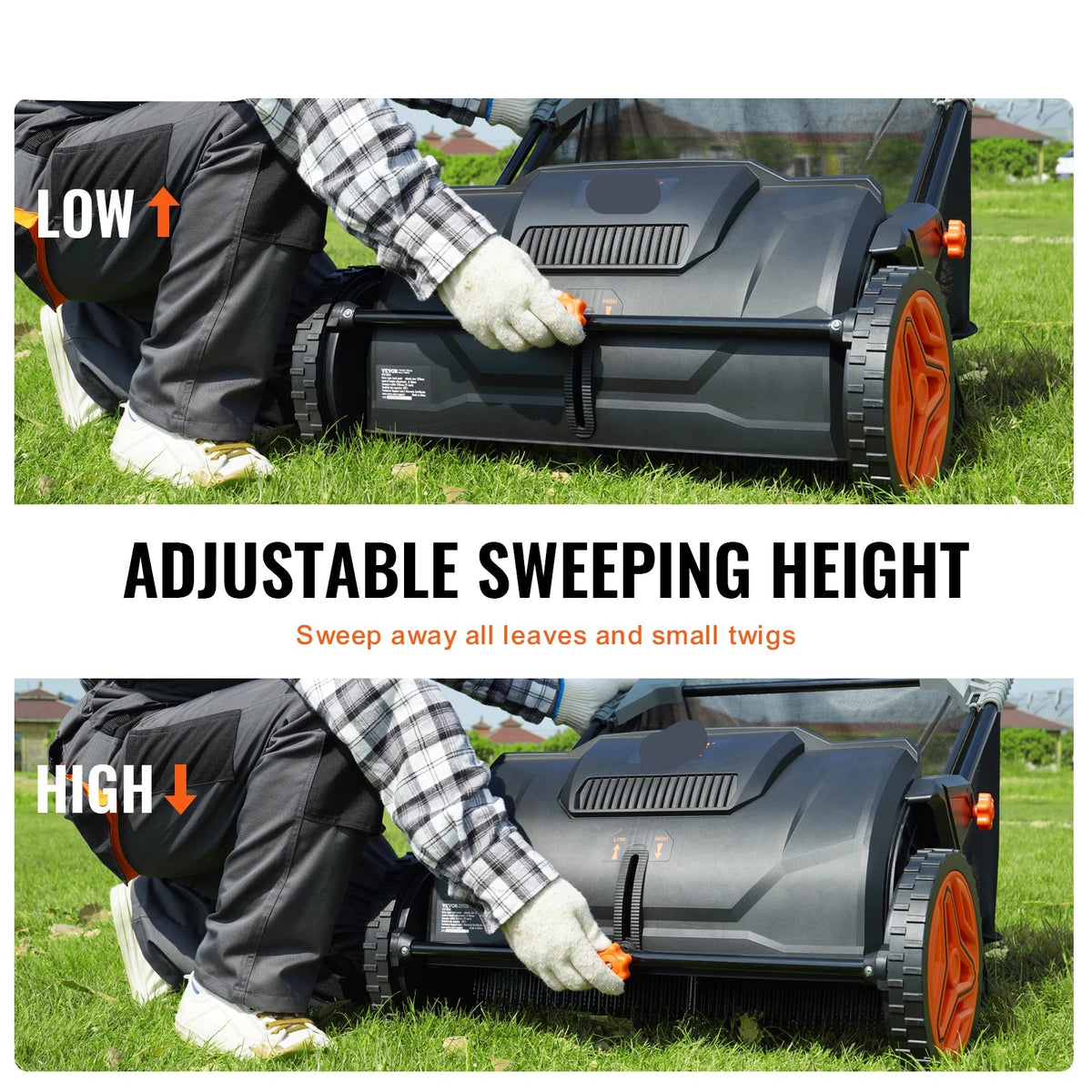 Vevor - Push Lawn Sweeper - Grass Trimmers - Hand Mower - 21inch - Leaf Grass Collector - with Large Capacity Mesh - Robust Steel Lawn Sweeper - Black