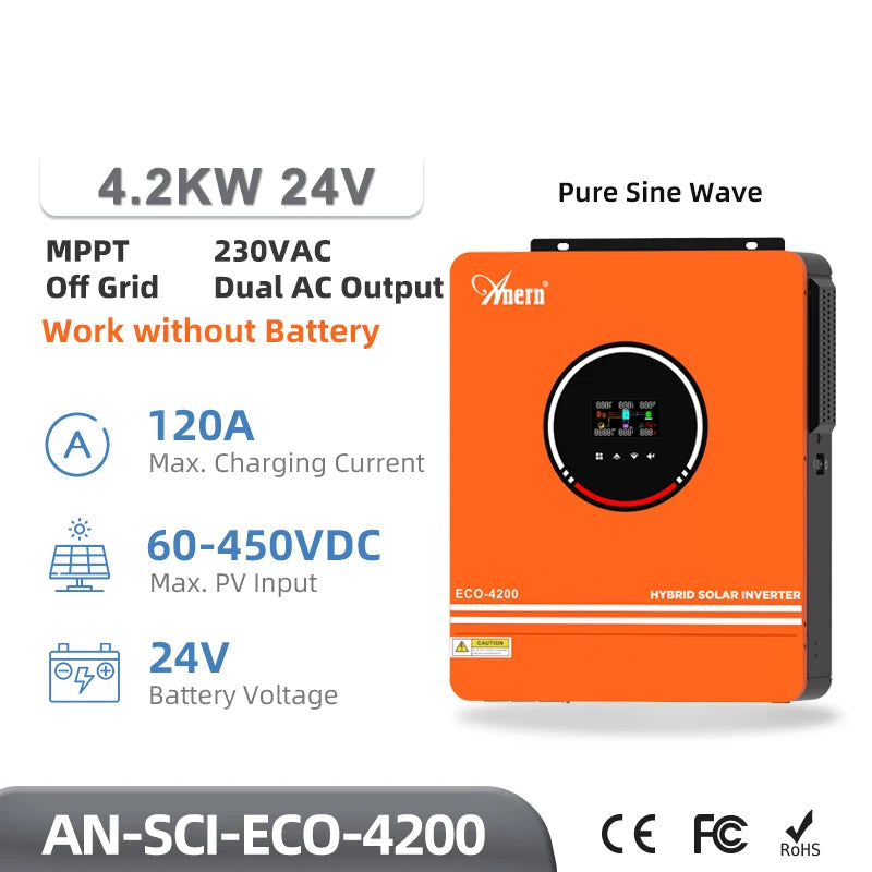 Hybride Zonne-Omvormer – Solar Omvormer – Off-Grid Inverter – Mppt Omvormer – Pure Sinusgolf Omvormer – 4,2 KW Variant Met WiFi – 160A Mppt Lader – 230VAC Pure Sinus - QUORE