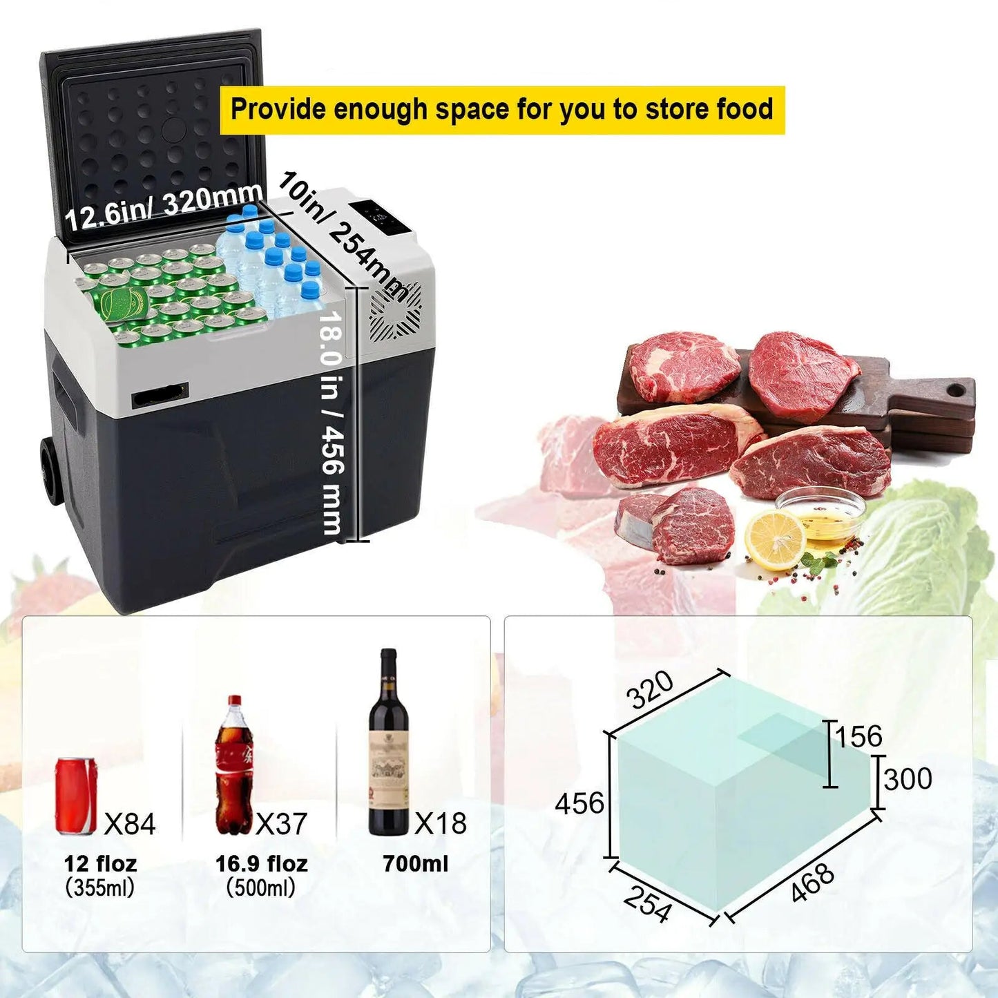 Auto Koelkast - Koelbox - Mini Koelkast - Draagbare - 50L - 53QT - 12V/24V/220V - met Compressor - Mini Fridge - Perfect voor Camping, Auto en Outdoor Gebruik