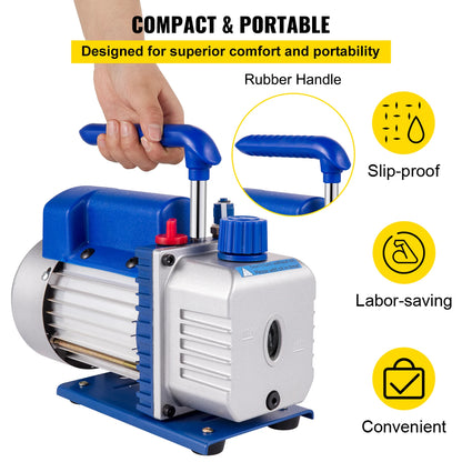 Vacuümpomp - Koelmiddel Vacuümpomp - Koelmiddel Gereedschap - 3CFM - Eentraps - HVAC voor Huishoudelijke Air Conditioning Reiniging - Auto Reparatie Vacuümpomp - Blauw