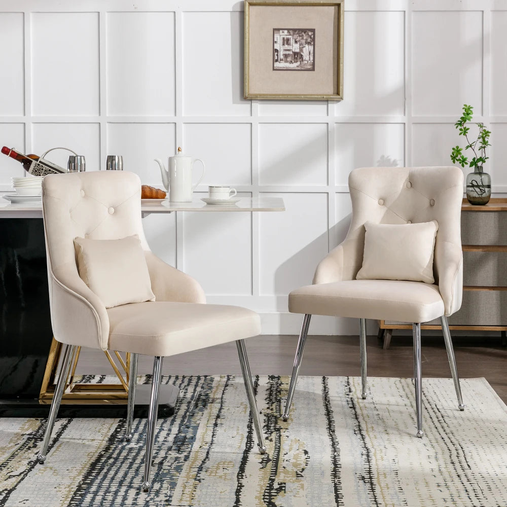 Eetkamerstoel – Set van 2 - Fluwelen Eetkamerstoel – Comfortabele Stoel – Moderne Zitstoel – Luxe Eettafelstoel – Hoogwaardig Schuim – Ergonomische Lendensteun - 54.5 x 58.5 x 87.5 cm - Wit