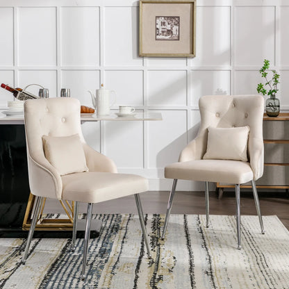 Eetkamerstoel – Set van 2 - Fluwelen Eetkamerstoel – Comfortabele Stoel – Moderne Zitstoel – Luxe Eettafelstoel – Hoogwaardig Schuim – Ergonomische Lendensteun - 54.5 x 58.5 x 87.5 cm - Wit