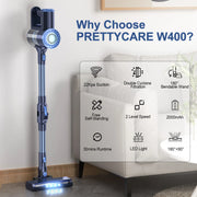 PrettyCare - Steelstofzuiger - Snoerloze stofzuiger - 25KPA - 1,2L capaciteit - Zakloos - HEPA - 160W - 180° buigbaar - Blauw