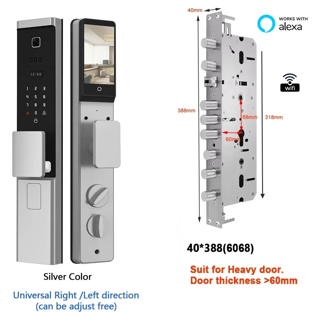Smart Slot – Slimme Deurslot – Elektronisch Slot – Vingerafdruk Slot – Cijferslot – 8 Ontgrendelingsmethoden – Weerbestendig Aluminium - Zilverkleur - 40x388 - 6068 insteekslot - QUORE
