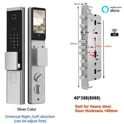 Smart Slot – Slimme Deurslot – Elektronisch Slot – Vingerafdruk Slot – Cijferslot – 8 Ontgrendelingsmethoden – Weerbestendig Aluminium - Zilverkleur - 40x388 - 6068 insteekslot - QUORE
