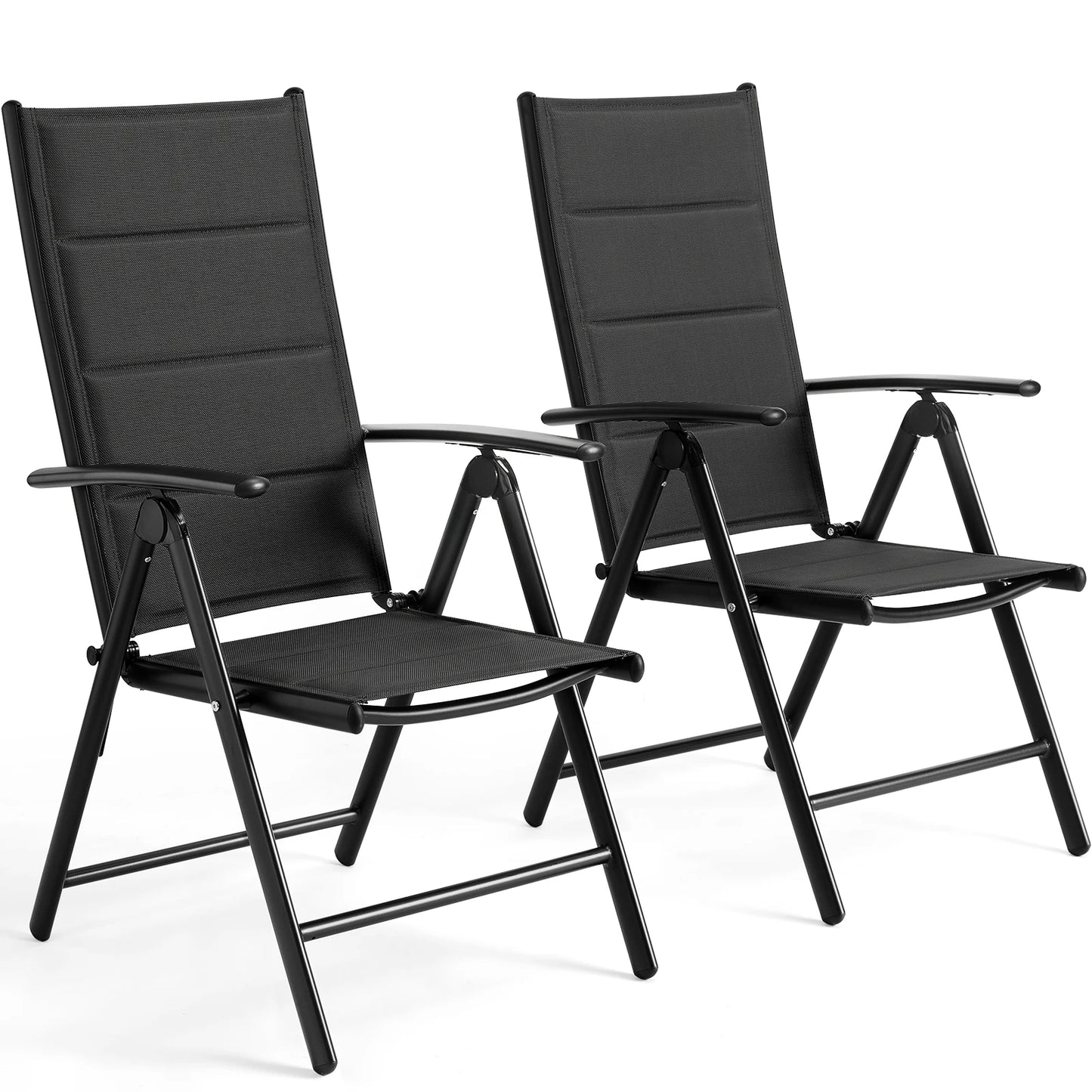 Inklapbare Tuinstoelen – Vouwstoelen – Balkonstoelen – Campingstoelen – Barbecue Stoelen – 7-Posities Verstelbare Rugleuning – Lichtgewicht Aluminium Frame - Zwart - QUORE