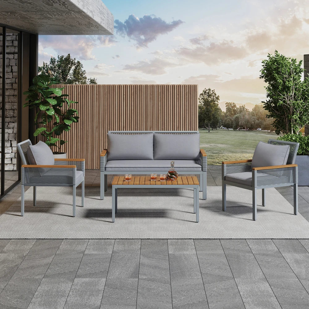 4-Persoons Loungeset – Tuinmeubel – Loungeset Buiten – Loungeset Balkon – Tuinbank – UV-bestendig PE-Rattan – Gepoedercoat Stalen Frame