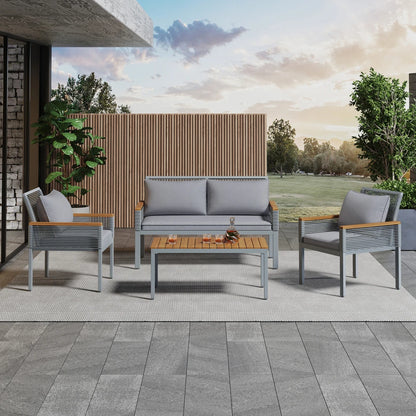 4-Persoons Loungeset – Tuinmeubel – Loungeset Buiten – Loungeset Balkon – Tuinbank – UV-bestendig PE-Rattan – Gepoedercoat Stalen Frame