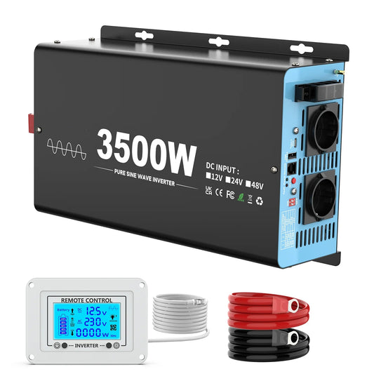 Omvormer – Spanningsomzetter – Stroomomvormer – Sinusgolfomvormer – 12V - 3500W Continu Vermogen – Pure Sinusgolf Technologie - QUORE