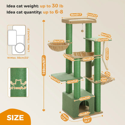 Krabpaal – Kattenboom – Kattenkrabpaal – Kattenhuis – Krabmeubel – Extra Groot – Stabiel Hout Met Sisal