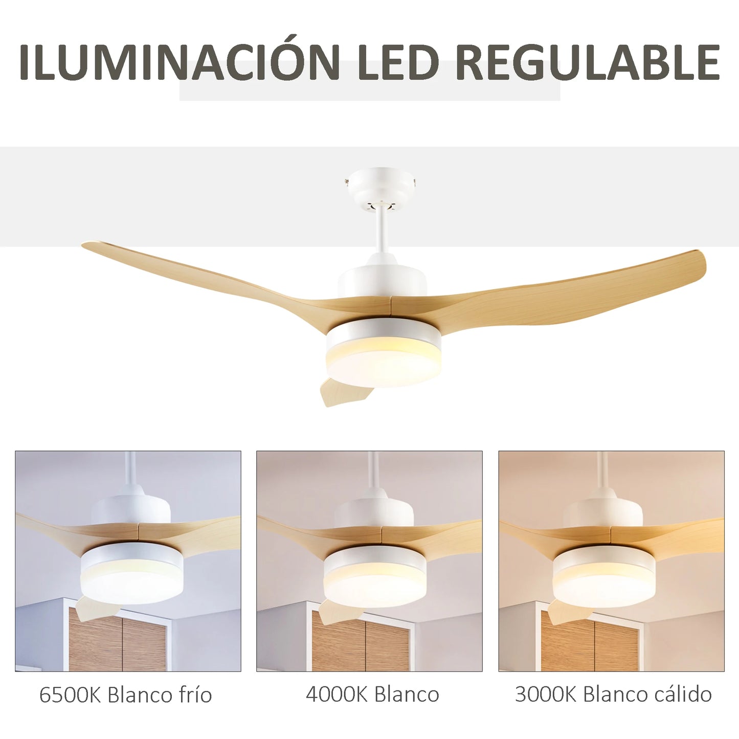 Plafondlampen - Plafonniere - Plafondventilator met Verlichting - Afstandsbediening - Plafond Lamp - Slaapkamer - LED - Timer - 6 standen - 43 dB - 20.5W - 230V / 50Hz - Ø132 x 40 cm - Beige