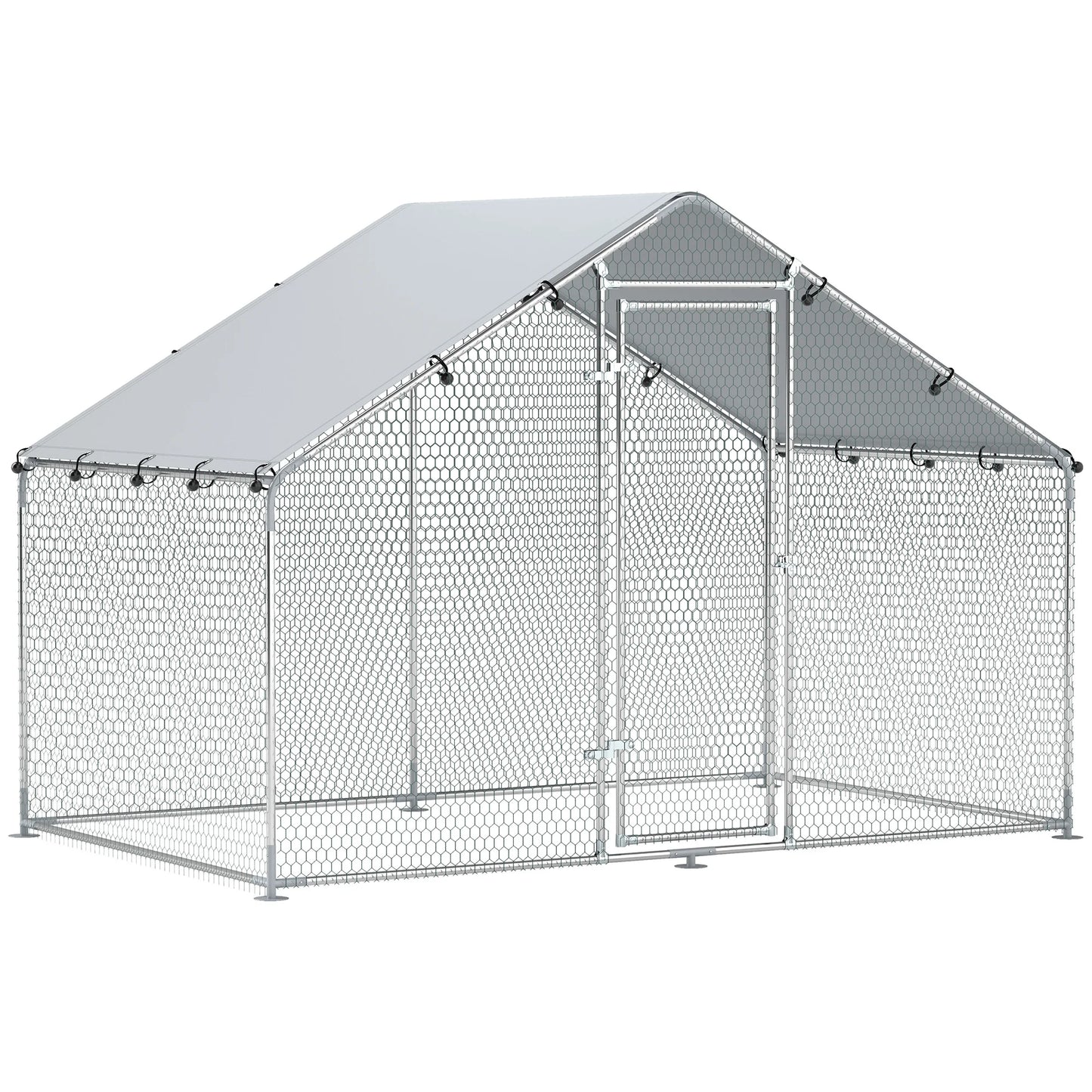 Kippenren – Kippenhok – Pluimveerek – Hennenren – Buitenren – Zilver 300x340x190 cm – Verzonken Stalen Buizen – Waterdichte UV-bestendige Oxford Hoes