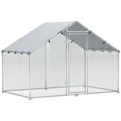 Kippenren – Kippenhok – Pluimveerek – Hennenren – Buitenren – Zilver 300x340x190 cm – Verzonken Stalen Buizen – Waterdichte UV-bestendige Oxford Hoes
