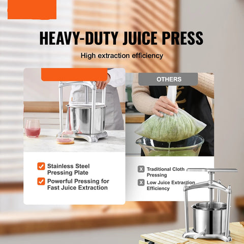 Handmatige Sapcentrifuge - Kitchen Citruspers - Handmatige Fruitpers - 6L - Sinaasappel- en Druivenpers - Roestvrij Staal + Aluminium - Zilver