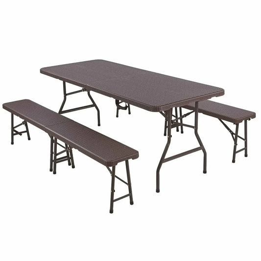 Inklapbare Tafel Met Banken – Picknicktafel – Kampeertafel – Tuinset – Vouwbare Tafel – HDPE Bladen – Stalen Frame