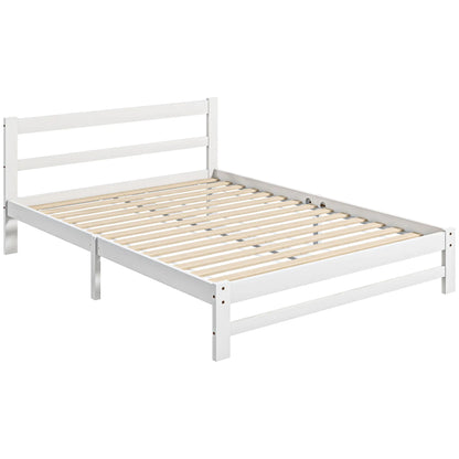 Houten Bedframe – Stevig Bed – Slaapkamer Bed – Robuust Bed – 140x195 Cm – Draagvermogen 300 Kg – Witte Afwerking - QUORE