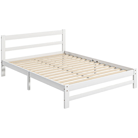 Houten Bedframe – Stevig Bed – Slaapkamer Bed – Robuust Bed – 140x195 Cm – Draagvermogen 300 Kg – Witte Afwerking - QUORE