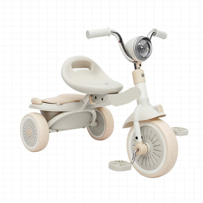 Kinderdriewieler - met Pedalen - Driewieler - Peuterfiets - Driewieler Trike - Kinderfiets - PU Wielen - Schokabsorptie - Opvouwbaar - Verstelbaar Zadel - Met Licht - Wit-roze