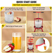 Vevor - Hand press - Fruit wine press - Manual press - for winemaking - 14L - Stainless steel - Red