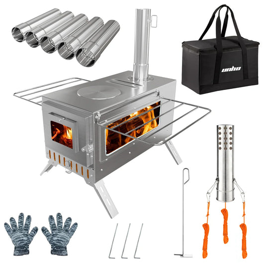 Houtkachel Buiten – Buitenoven – Campingkachel – Tentkachel – Houtskoolbarbecue – Rvs Staal – 7 Schoorsteenpijpen – Compact Draagbaar