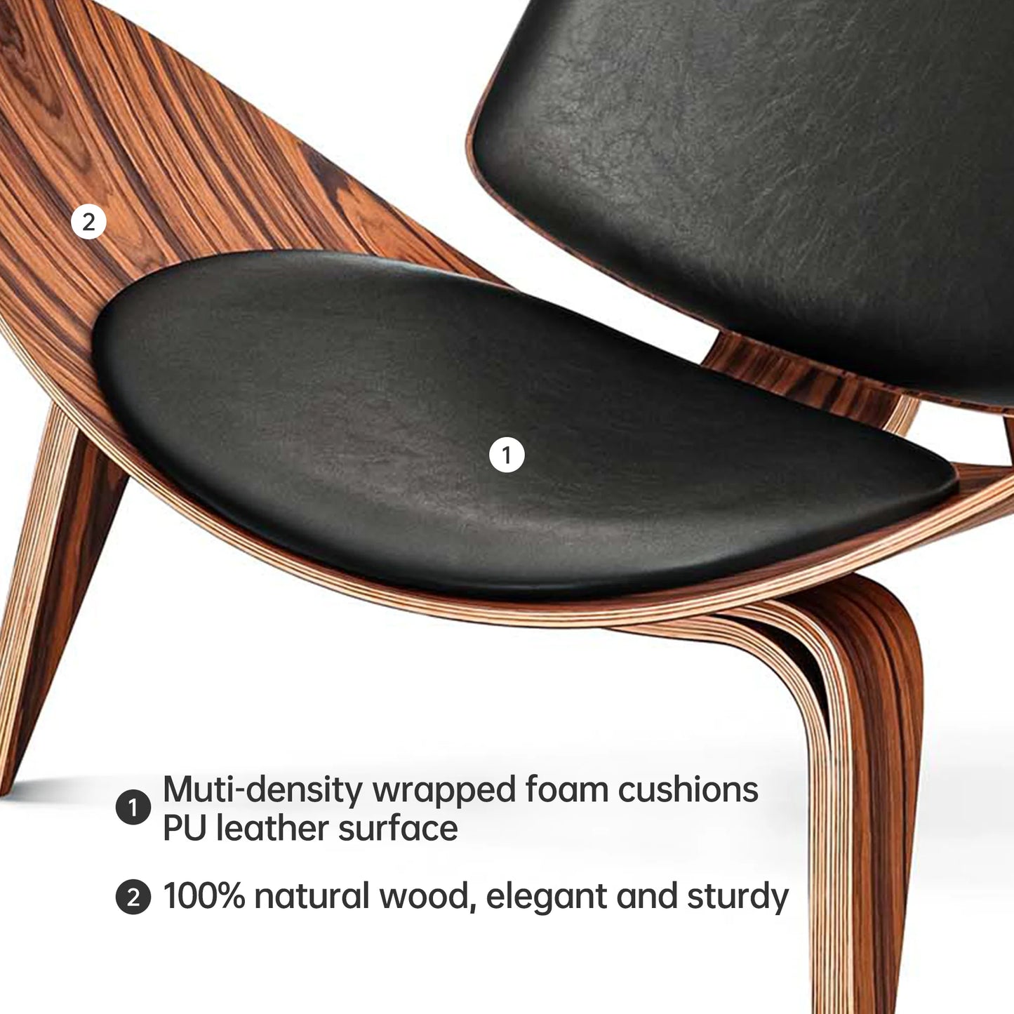 Lounge Chair - Fauteuil - Relaxstoel - Leesstoel - Nordic Solid Wood - Modern Design – Comfortabel & Stijlvol voor Woonkamer - Black Palisander