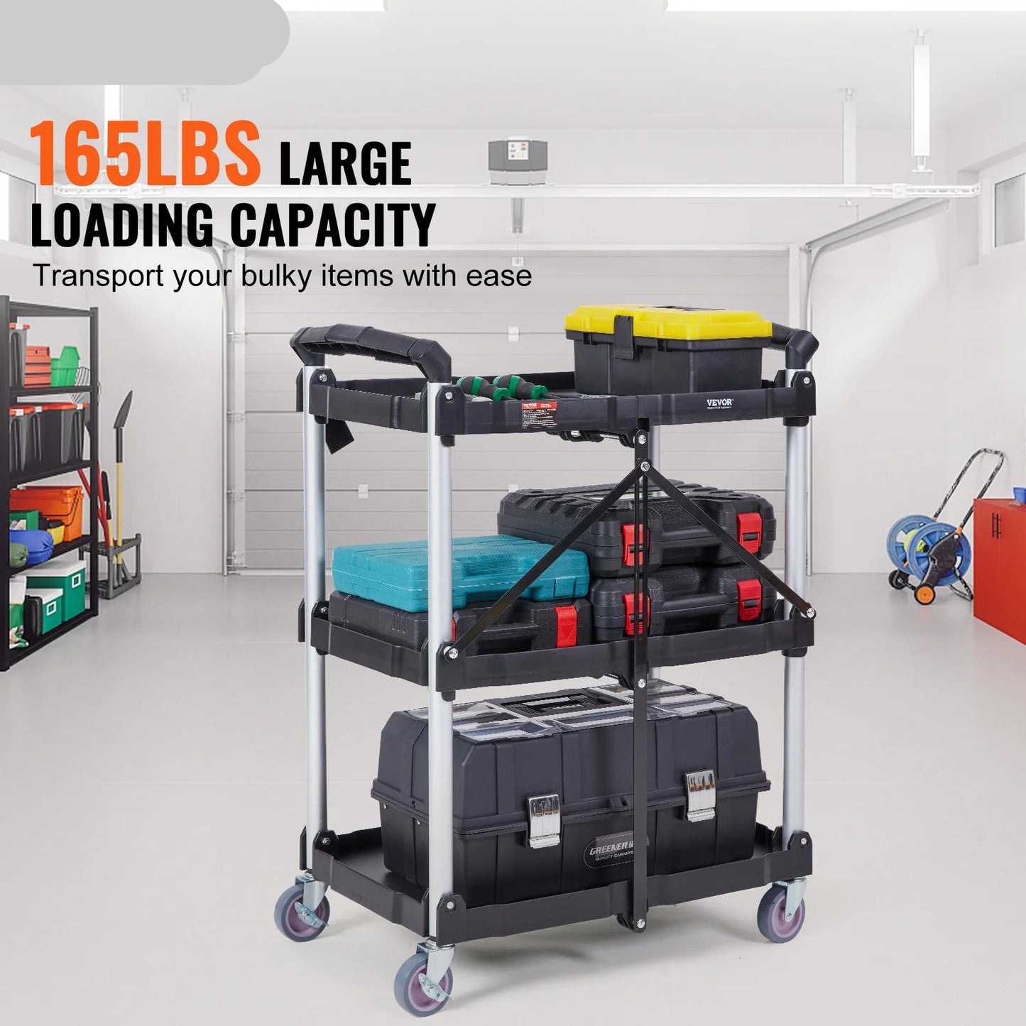 Serveerwagen - Keukentrolley - Utility Cart - Roltafel - Vouwbare - 3-Tier - Slim Slide Organizer - voor Keuken, Badkamer of Opslagruimte - QUORE