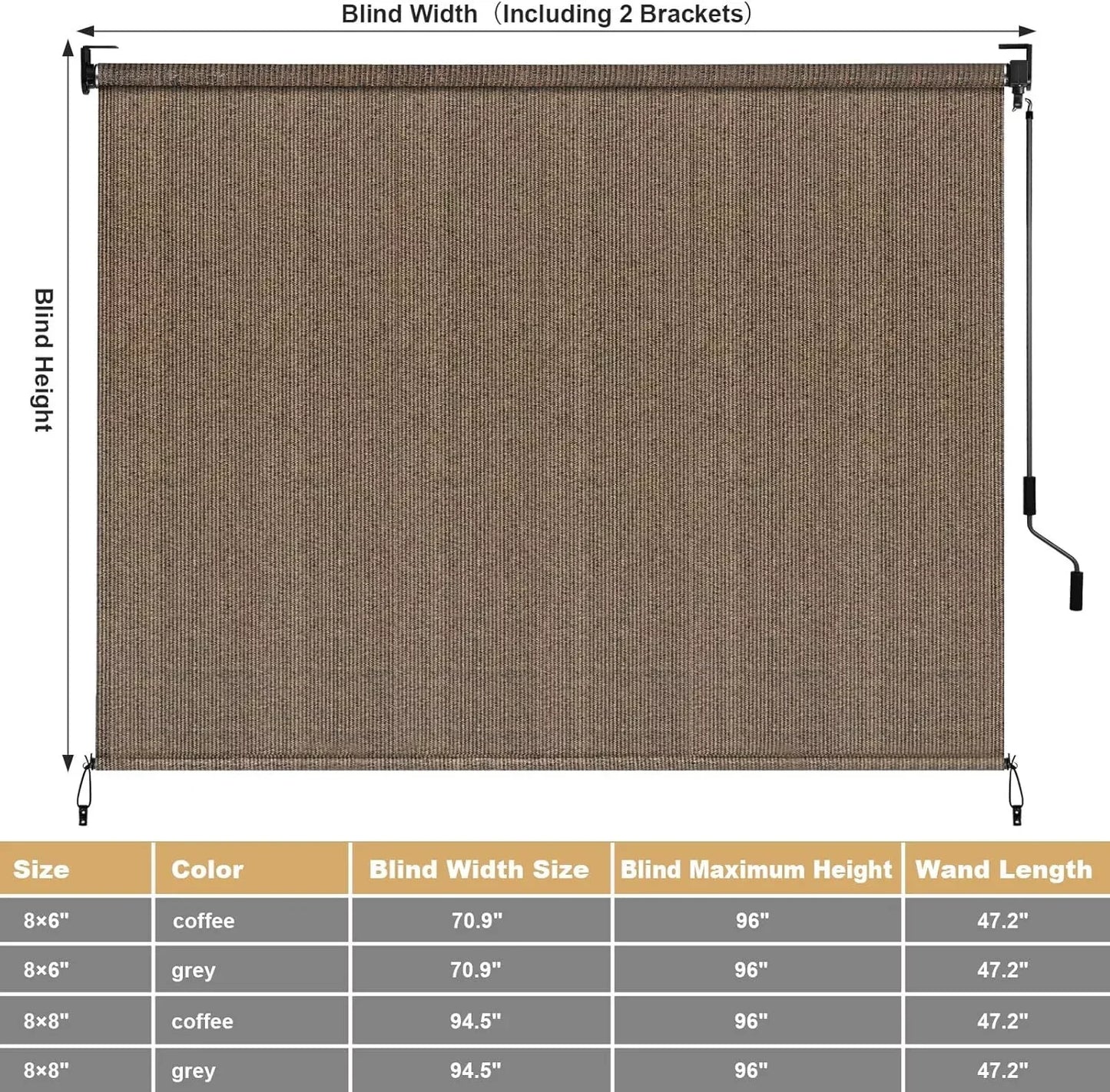 Rolgordijnen - Rolgordijn Verduisterend - Outdoor - 240x240 cm - Zonnescherm Zonder Koord - Windscherm - HDPE Privacy Scherm voor Balkon, Terras of Tuin - Koffie