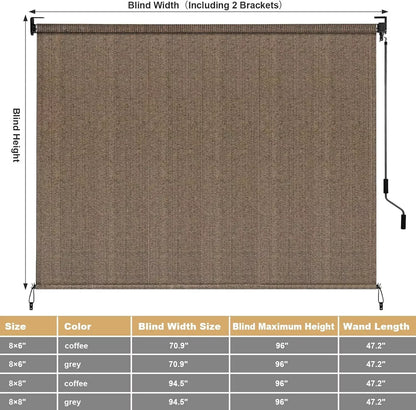 Rolgordijnen - Rolgordijn Verduisterend - Outdoor - 240x240 cm - Zonnescherm Zonder Koord - Windscherm - HDPE Privacy Scherm voor Balkon, Terras of Tuin - Koffie