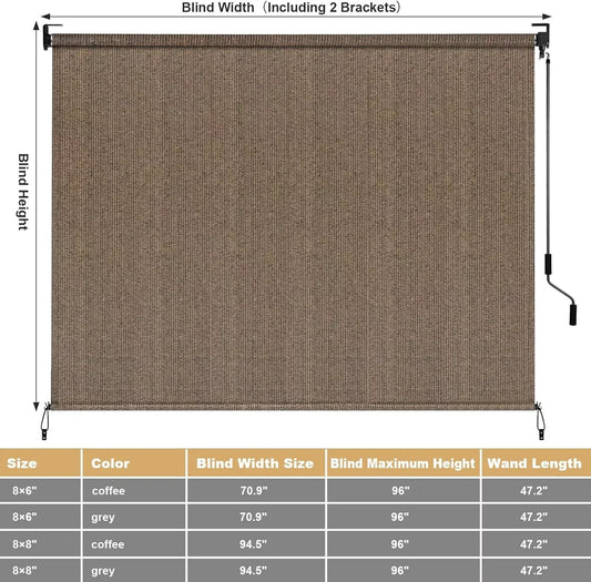 Rolgordijnen - Rolgordijn Verduisterend - Outdoor - 240x240 cm - Zonnescherm Zonder Koord - Windscherm - HDPE Privacy Scherm voor Balkon, Terras of Tuin - Koffie