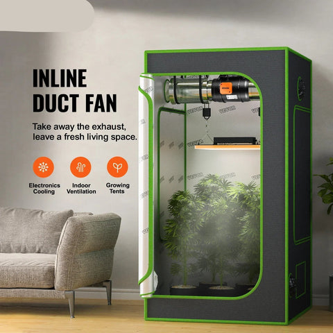 Buisventilator - Inline Kanaalventilator - Fan - Afzuig Ventilator - met temperatuur-vochtigheidsregelaar - Uitlaatventilator - voor thuisbadkamer - EC 6Inch