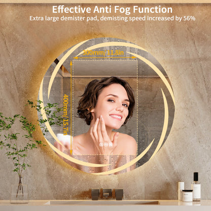 Anti-Fog LED Badkamerspiegel – Rond Spiegel – Make-up Spiegel – WC Spiegel – Wandspiegel – 60x60 cm – Anti-condens – 3 Kleuren LED Verlichting