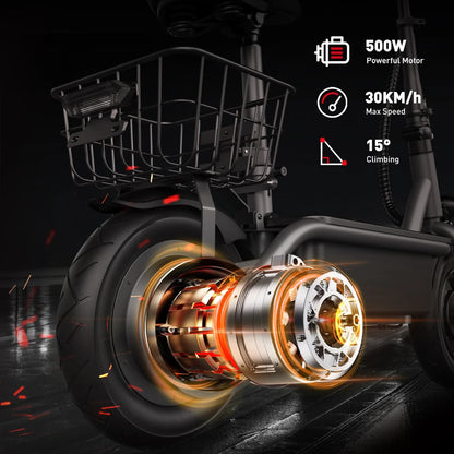 Scooter - Elektrische Step - E-Scooter - Opvouwbare - met Koplampen - Achterlichten - Mand - Verstelbare Stoel - 7.8Ah - 500W - 36V - 30km/h - 110 x 95 cm - Zwart