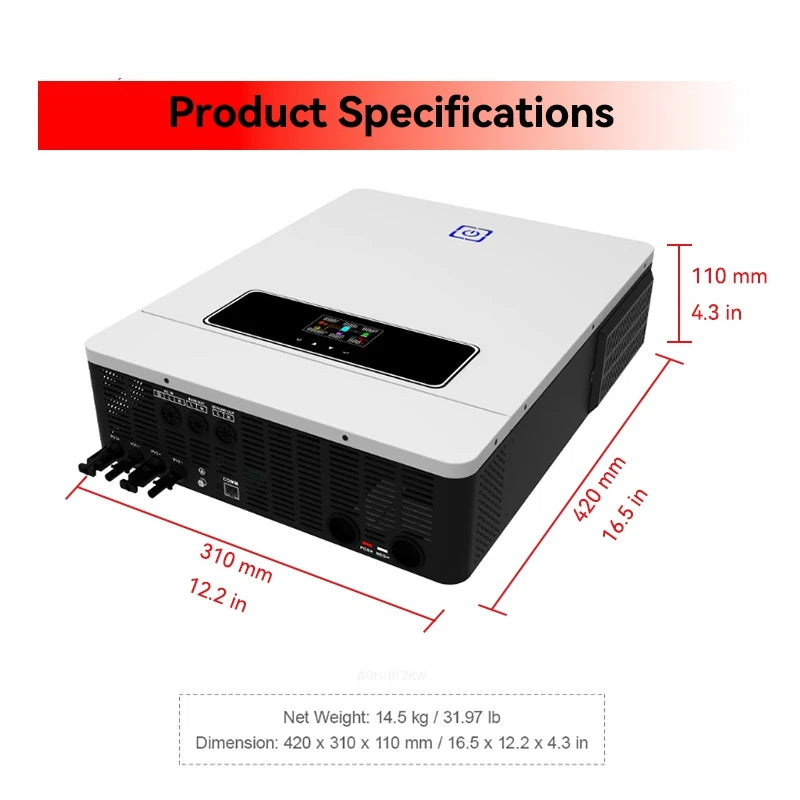 Zonne-omvormer – Hybride Omvormer – Solar Inverter – MPPT Laadregelaar – Off-Grid Omvormer – 10.2KW Vermogen – Zuivere Sinusgolf Uitgang - QUORE