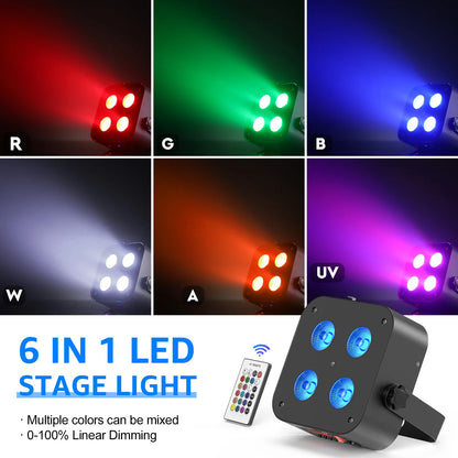 Mini LED PAR Lampen Set – Draadloze LED Stage Verlichting – Oplaadbare DJ Lampen – RGBWA UV Licht – 8 Stuks Met Flightcase – 10 Uur Batterijduur – Compact En Robuust Design